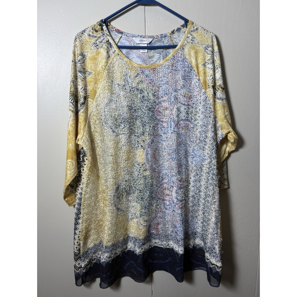 CJ Banks Women's 2X Mixed Print Layered Tunic Top Lagenlook Resort Art Boho